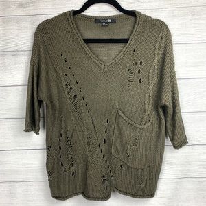 Forever 21 Olive Green Distressed Knit Top